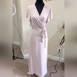 NWT Aritzia Babaton Elegant Blush Pink Wrap maxi Dress Large